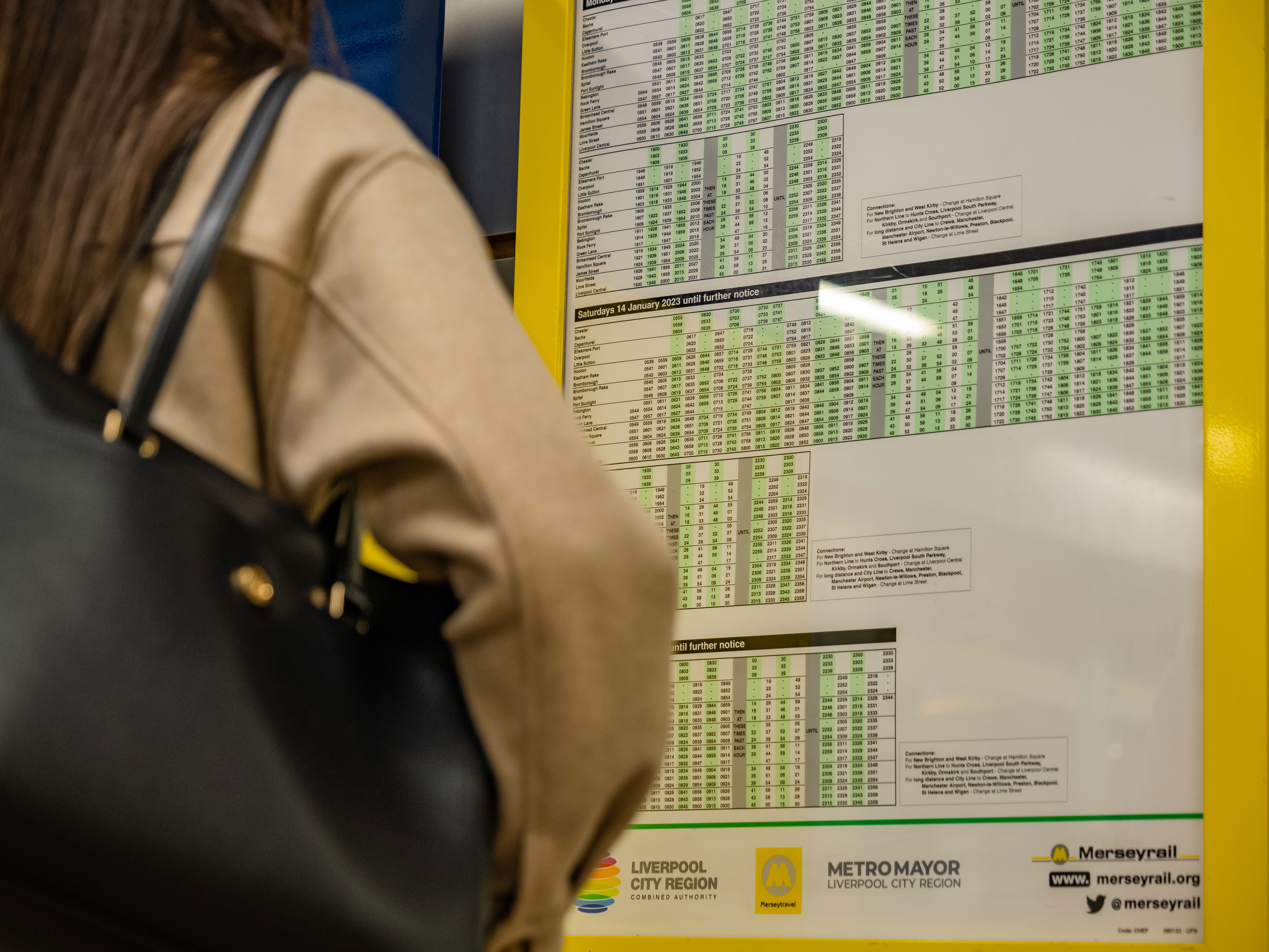 A passenger looking at timetables.